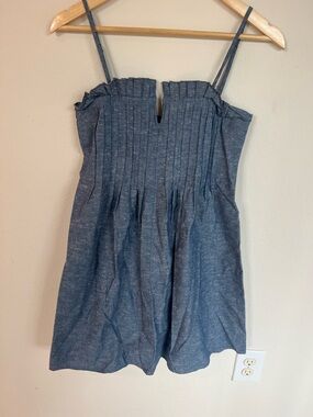 Madewell Blue 100% Cotton pleated ruffle sundress with adjustable straps Womens